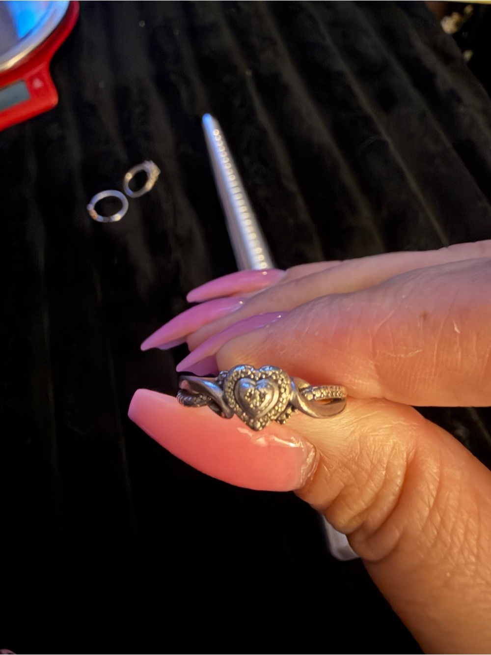 Genuine 925 Sterling Silver heart promise ring with diamond accents size 7